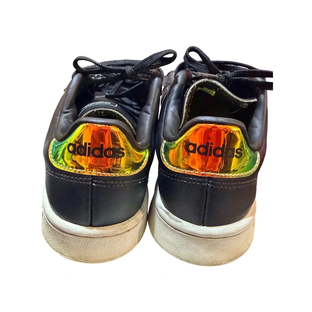 Adidas Grand Court Sneakers Womens 8 Black Leather Iridescent Holographic Y2K